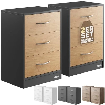 Abbildung von Casaria Nachttisch Eloise (2 St), CASARIA® 2x Holz Grau