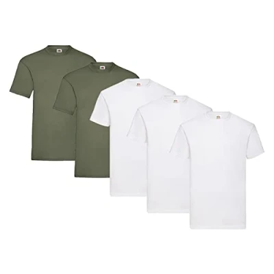 Abbildung von Fruit of the Loom 5er Pack T Shirts, 3X Weiss + 2X Olive 1 HL Kauf Notizblock, Größe M