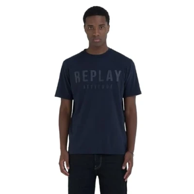 Abbildung von Replay Herren T Shirt Kurzarm aus Baumwolle, Blau (Deep Blue 088), XXL