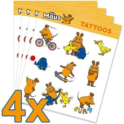 Abbildung von Tattoo Set * DIE SENDUNG mit DER MAUS als Mitgebsel, Geschenk oder zum Spielen 4 Bögen 36 Tattoos Aufkleber Bilder Sticker Kinder Kindergeburtstag Geburtstag