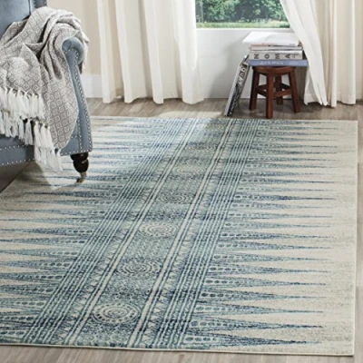 Abbildung von SAFAVIEH Traditionell Teppich für Wohnzimmer, Esszimmer, Schlafzimmer Evoke Collection, Kurzer Flor, Elfenbein und Türkis, 201 X 274 cm