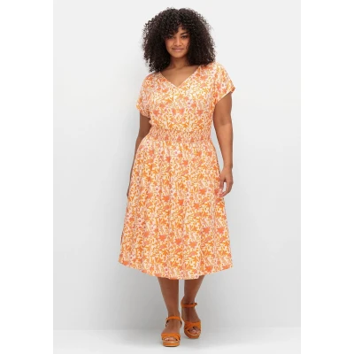 Abbildung von Sheego MIDI Freizeitkleid, Damen, Größe: 52, Apricot gemustert