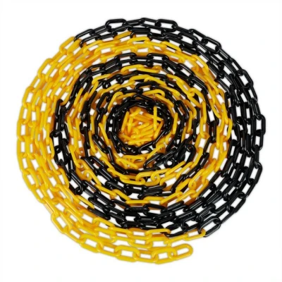 Abbildung von Relaxdays Absperrkette, 10 m, Kunststoff, Absperrung Baustelle, Parkplatz, Warteschlangen, Kunststoffkette, schwarz/gelb