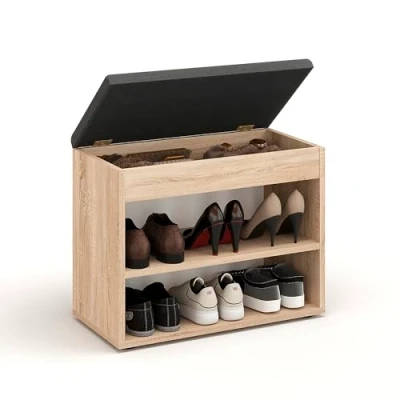Abbildung von KOMTO Schuhbank mit Sitzfläche Schuhregal Bank Stauraum Sonoma Eiche 60 x 48 32 cm Kleiner Schuhschrank Sitzbank Flur Garderobenbank Sofia