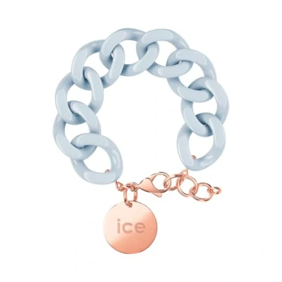 Abbildung von ICE Jewellery Chain bracelet Pastel blue Rose gold Kettenarmband mit blaufarbenen XL Maschen für Frauen, geschlossen einer roségold Medaille (020920)