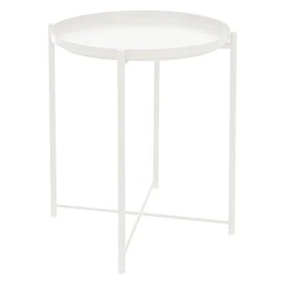 Abbildung von ML Design Beistelltisch rund Ø45 x H52 cm aus Metall, Weiß, Couchtisch mit abnehmbarem Tablett, klappbar, stabil, standsicher, Wohnzimmertisch Sofatisch Kaffeetisch Nachttisch, für Getränke, Snacks