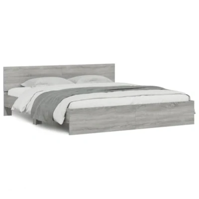 Abbildung von vidaXL Bettgestell, Bettrahmen mit Lattenrost, Bett Gästebett Kopfteil, Doppelbett Schlafzimmerbett Schlafzimmermöbel, Grau Sonoma 160x200cm