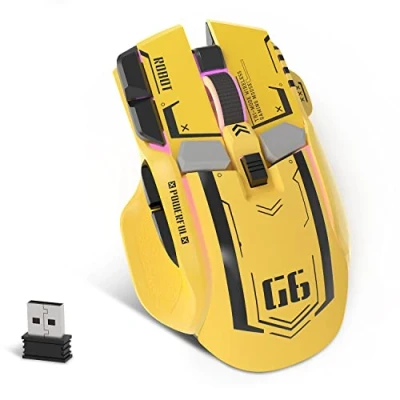 Abbildung von KUIYN G6 Tri Mode Maus, kabelgebundene 2,4 G Bluetooth Maus Typ C mit 11 RGB Hintergrundbeleuchtung, mechanische Gaming 10 Tasten und Feuertaste, Einstellbarer DPI, Windows