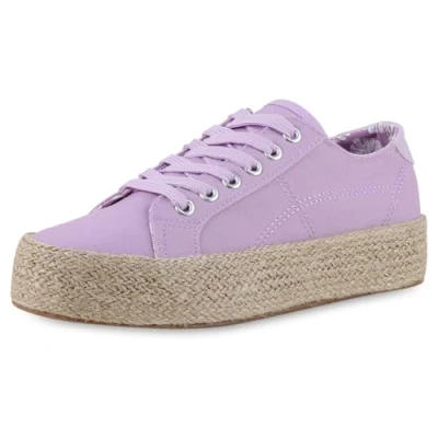 Abbildung von VAN HILL Damen Plateau Sneaker Bast Trendy Schuhe 217329 Helllila 37