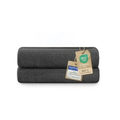 Abbildung von Blumtal Premium Frottier Handtücher Set 2 teilig 100% Baumwolle Oeko TEX zertifiziertes Towel 2X (50x100 cm) Ultra saugstarkes waschbar 60 Anthrazit