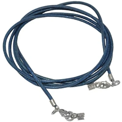 Abbildung von unbespielt Lederband Blau gefärbt 2x Karabinerverschluss 1 m Lang Kürzbar, Modeschmuck für Damen und Herren