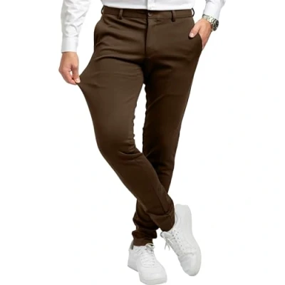Abbildung von Performance Pants Herren Dunkelbraun (Größe 32W/30L) Bequeme Dunkelbraune Hose Stilvolle Hosen Stretch Modische Praktische Männer für Business