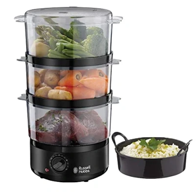 Abbildung von RUSSELL HOBBS Dampfgarer 26530 56/RH Compact Steamer Matt 7 Liter schwarz, 1500 W, Inklusive Reiskorb