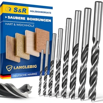 Abbildung von S&amp;R Holzbohrer Dübelbohrer, Premium Holzspiralbohrer in Kunststoffbox, (Satz, 8 tlg: 3, 4, 5, 6, 7, 8, 9, 10 mm), HSS Bohrer mit effektiver Doppelspirale
