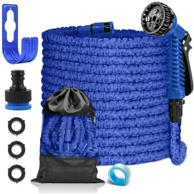 Abbildung von LINGKY Flexibler Gartenschlauch mit 7 Funktion 30m, Wasserschlauch flexibel 3 Fach Latexkern inkl. Adapter für 1/2&#039; 3/4&#039; Zoll und Wandhalterung, dehnbarer flexiSchlauch