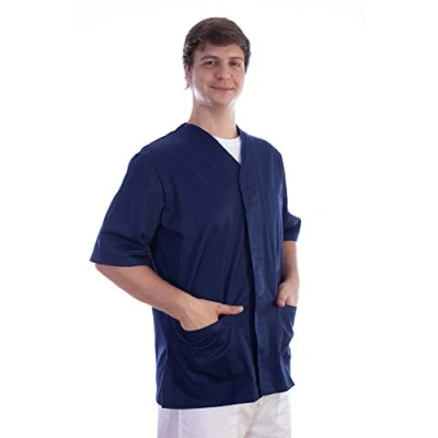Abbildung von Gima Kasack aus Baumwolle und Polyester, Krankenhausuniform, dunkelblaue Farbe, V Ausschnitt, Halbärmel, 5 Druckknöpfe, Unisex, XS Größe, für Ärzte, Tierärzte, Krankenpfleger Gesundheitspersonal