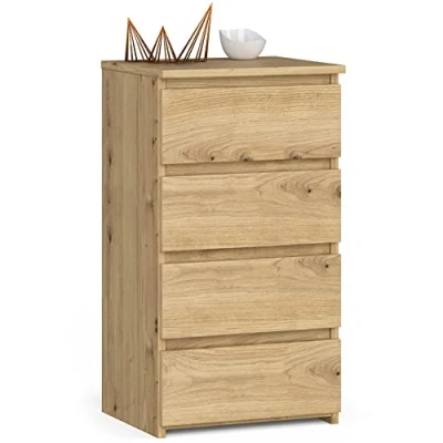 Abbildung von AKORD Kommode mit 4 Schubladen Rollschubladen Schubladenschrank Kleiderschrank Sideboard Ablage Robust Universal Design Kunsthandwerkliche Eiche