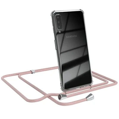 Abbildung von EAZY CASE Handykette kompatibel mit Samsung Galaxy A7 (2018) Handyhülle Umhängeband, Handykordel Schutzhülle, Silikonhülle, Hülle Band, Stylische Kette für Smartphone, Rosé Gold