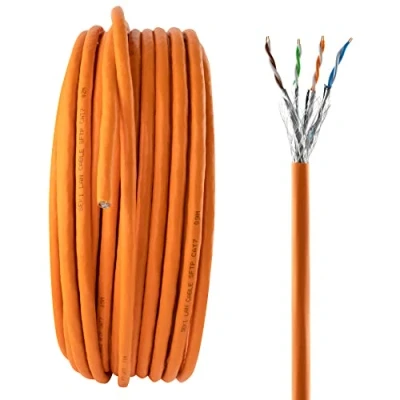 Abbildung von SeKi 50m Cat. 7 Verlegekabel PIMF S/FTP LSZH Halogenfrei zugelassen nach BauPVO Ethernet Installationskabel LAN Netzwerkkabel 10Gbit 1000MHz AWG23/1 Datenkabel Netzwerk geschirmt Orange