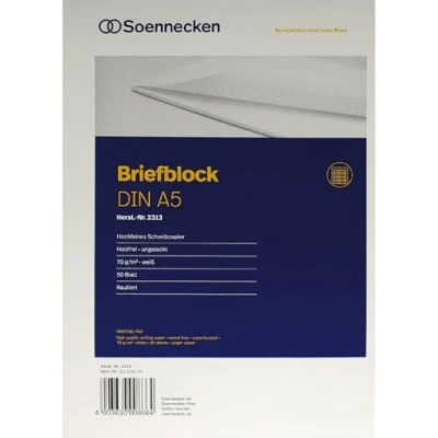 Abbildung von Soennecken Briefblock 2313 DIN A5 70g rautiert 50 Blatt weiß