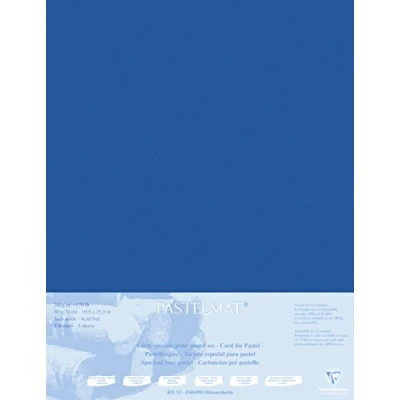 Abbildung von Clairefontaine 496014C Zeichenbögen (Packung mit 5 Bögen Pastelmat auf Karton kaschiert, 1800 µm, 50 x 70 cm, ideal für Trockentechniken und Pastell) dunkelblau