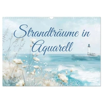 Abbildung von Strandträume in Aquarell (Wandkalender 2025 DIN A3 quer), CALVENDO Monatskalender