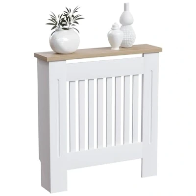 Abbildung von Vida Designs Arlington Heizkörperabdeckung, modern, weiß lackiert, MDF Schrank, Lamellen, Rillen, oberes Regal aus Holz, klein