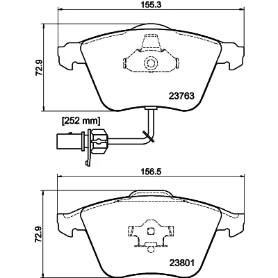 Abbildung von HELLA 8DB 355 009 201 Bremsbelagsatz mit integriertem Verschleißwarnkontakt AUDI: A6 C6 Limousine, Avant, A4 B7 SEAT: Exeo ST