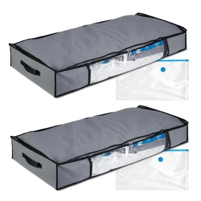 Abbildung von Relaxdays Unterbettkommode Vakuum 2er Set HBT 15x100x45 cm, Kleidung, Bettwäsche, Aufbewahrungstasche Vakuumbeutel, grau