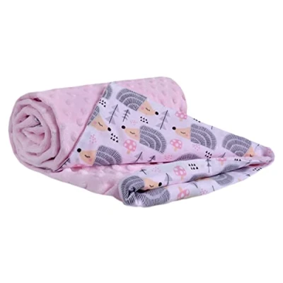 Abbildung von Medi Partners Krabbeldecke 100% Baumwolle 75x100cm doppelseitig multifunktional Minky Kuscheldecke für Kinderwagen weich flauschig (Bunte Igel mit grauen Minky)