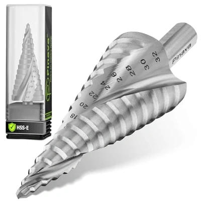 Abbildung von Pinava® Stufenbohrer HSS Cobalt Pro [Extra Scharf &amp; Robust] Profi Kegelbohrer für Edelstahl, Metall, Holz, Kunststoff Blech Schälbohrer mit tiefer Doppelspirale 10mm Schaft Ø4 32mm Lochbohrer