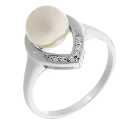 Abbildung von Orphelia Damen Ring 925 Silber rhodiniert Perle weiß Brillantschliff Zirkonia Gr. 50 (15.9) ZR 7115/50