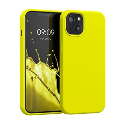 Abbildung von kwmobile Hülle kompatibel mit Apple iPhone 13 Silikon Handy Case Handyhülle weiche Oberfläche kabelloses Laden Zitronengelb