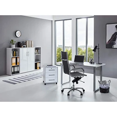 Abbildung von BMG Moebel.de Büromöbel komplett Set Arbeitszimmer Office Edition Mini in Lichtgrau/Weiß Hochglanz (Set 2)