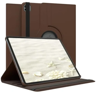 Abbildung von EAZY Case Tablet Hülle für iPad Pro 12,9&quot; (2024) Schutzhülle 12,9 Zoll Smart Cover Rotationcase zum Aufstellen klappbar 360 drehbar mit Standfunktion Tasche Kunstleder in Braun