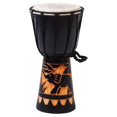 Abbildung von 30cm Hohe Kinder Djembe Geschnitzt Elefant Trommel Drum Handarbeit Schwarz