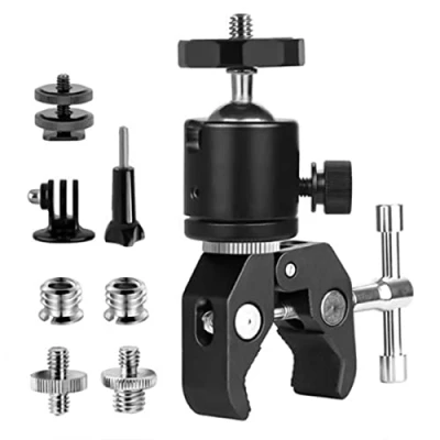 Abbildung von Super Clamp Stativ Stativkopf mit 1/4 3/8 Zoll Gewinde Adapter für Kameras, Flash Light, Stativ, LCD/DV Monitor, LED Lights