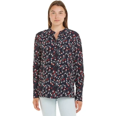Abbildung von Tommy Hilfiger Small Ribbon Collarless REG Hemdbluse, Damen, Größe: 46, Bleu