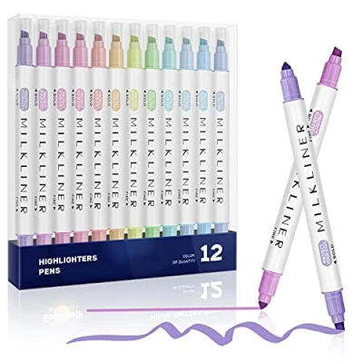 Abbildung von EooUooIP Textmarker, 12 Farben Breite und Feine Spitzen Textmarker Pastell Set für Schulen, Büros, Studenten