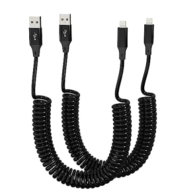 Abbildung von 2Pack Lightning Spiralkabel für Apple Carplay[MFi Zertifiziert], Kurzes iPhone Ladekabel mit Datensynchronisation, Kabel Schnellladekabel Fast USB A auf iPhone/Pad/Pod