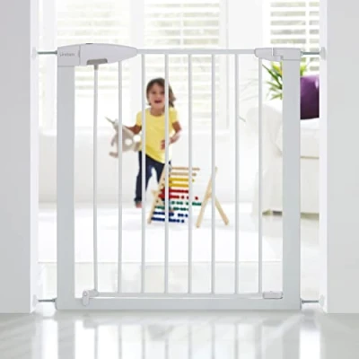 Abbildung von Munchkin Lindam Türgitter für Babys, ausziehbares Türschutzgitter &amp; Treppenschutz zum Klemmen, ideal Kinder und Haustiere, ohne Bohren, 73 79 cm, Weiß