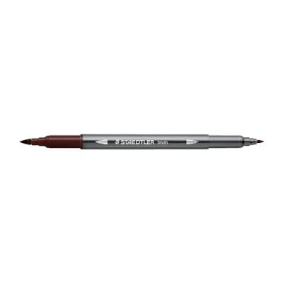 Abbildung von STAEDTLER aquarell Doppelfasermaler Design Journey, schokoladenbraun, feine Spitze und flexible Pinselspitze, wasservermalbar, 10 schokoladenbraune Filzstifte, 3001 75