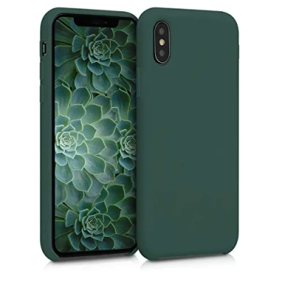 Abbildung von kwmobile Hülle kompatibel mit Apple iPhone XS Silikon Handy Case Handyhülle weiche Oberfläche kabelloses Laden Moosgrün