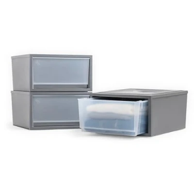 Abbildung von Iris Ohyama, Stapelbare Kunststoff Schubladen für Kleidung, Hemden, 32L, 3er Set, Medium, Dunkelgrau, Leicht Gleitende Schublade, Kleiderschrank, Schlafzimmer, BPA frei, Box, Schrank, BC NS 500