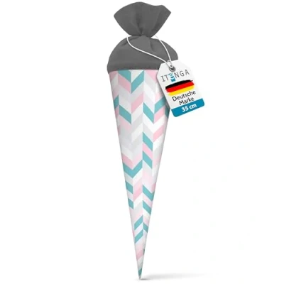 Abbildung von itenga Geschwisterschultüte 35cm Geschenkverpackung Schultüte Zuckertüte klein für Erwachsene Kinder Party (Streifen Pastelltöne)