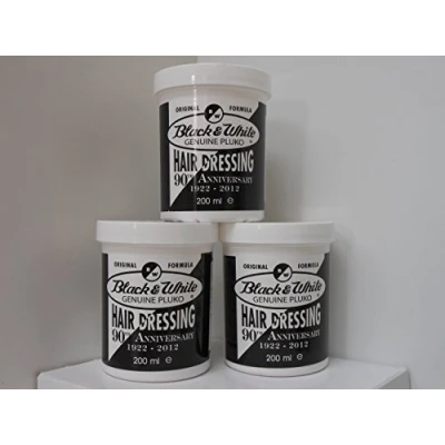 Abbildung von 6x Black and White Genuine Pluko HAIR DRESSING POMADE 200ml (insgesamt 1200ml)