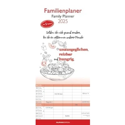 Abbildung von Alpha Edition Typo Art 2025 Familienplaner, 19,5x45cm, Familienkalender mit 5 Spalten für Termine, Mondphasen, Kalenderwochen, Ferientermine DE/AT/CH, deutsches Kalendarium