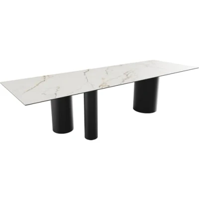 Abbildung von Esstisch Edge 300x100 Keramik Calacatta Luxe Weiß Gold Grau Troa Metall Schwarz