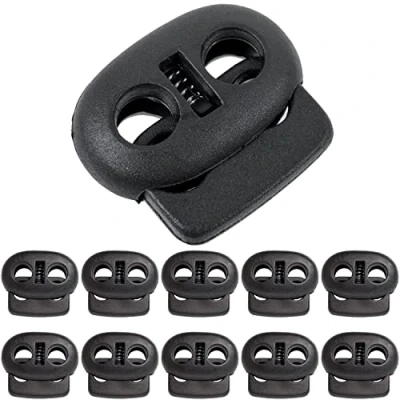 Abbildung von Kordel Stopper, 2 Loch, 10 Stück, Schwarz, für bis Ø 3 mm Kordeln, Band Klemme Jacke, Bekleidung, Rucksack, Gummikordel Schnellverschluss Schnürsenkel, Schnur Rutsche, Tanka Kordelstopper