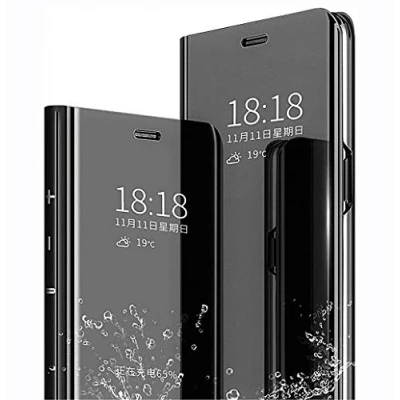 Abbildung von LINER Hülle für Samsung Galaxy S21+ 5G / S21 Plus, Handyhülle Clear View Cover Spiegel Flip PU Leder Plating PC Schutzhülle mit Hart Standfunktion Schwarz